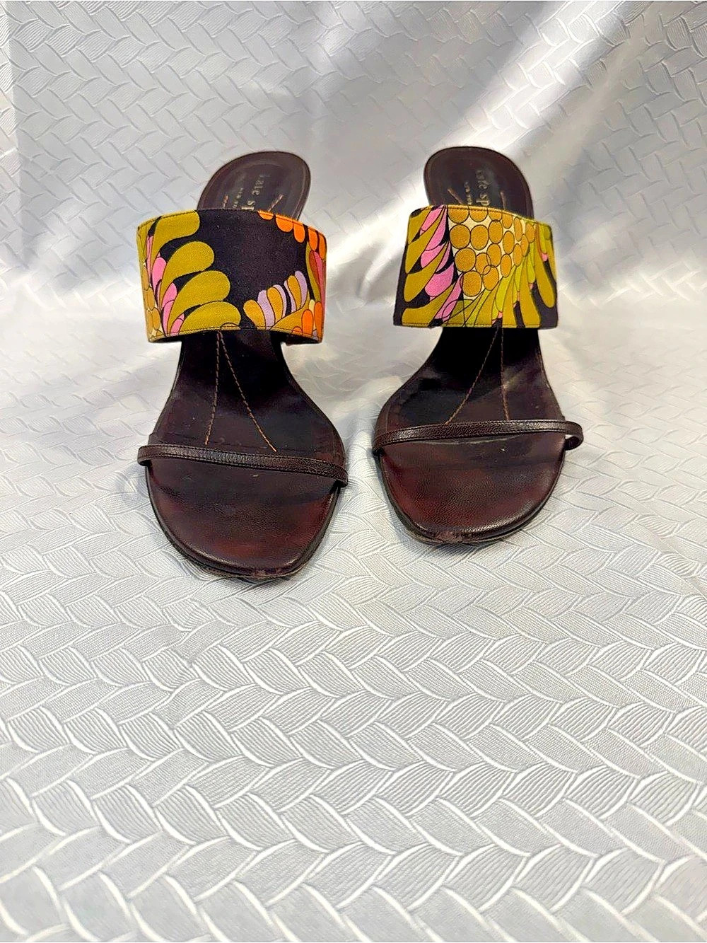 Kate Spade Magic Chocolate Paisley Sandal Heels Brown & Yellow US 7.5